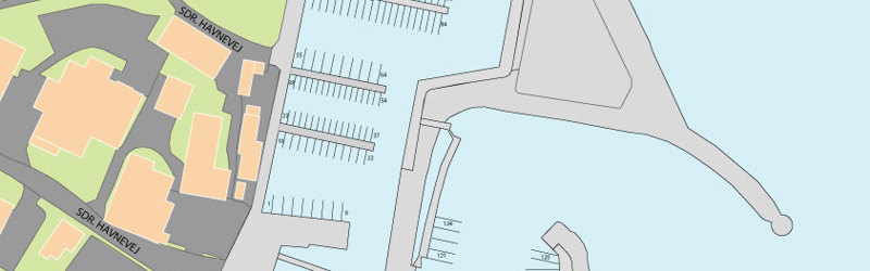 Kort over Ålbæk Havn med fordeling af bådpladser